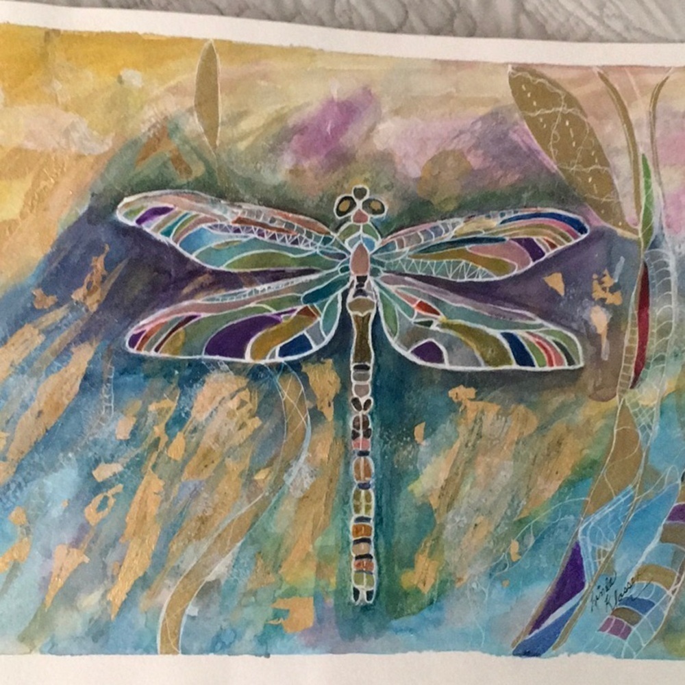 Watercolor Paper Dragonfly Metallic Paint